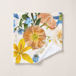 Tuinbloemen. Magische lelie, madeliefje, klaproos, Washandje