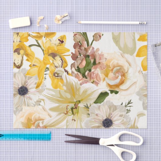 Tuinbloemen. Magische lelie, roos, anemoonbloem Tissuepapier (Craft)