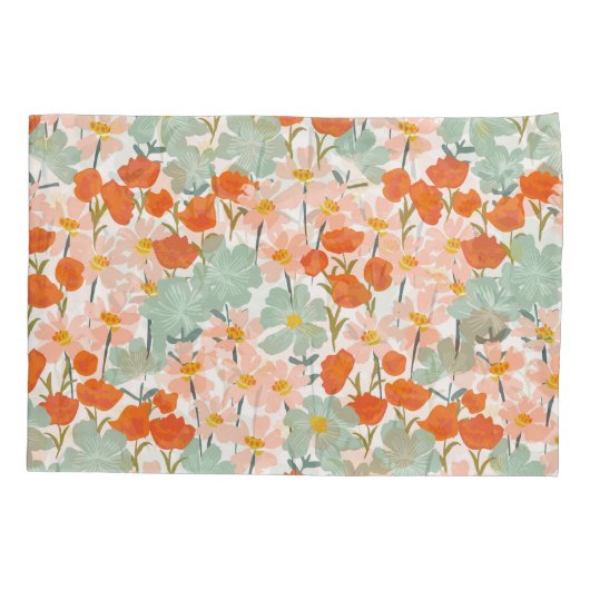 Tuinbloemen: roze, sinaasappel naadloos kussensloop