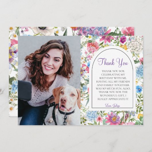 tuinbloemen script bedankkaart (Voorkant / Achterkant)