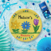 Tuinbloemen Tulp Zonnebloem Blauw Daisy Papieren Bordje (Feest)