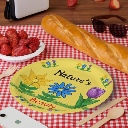  Tuinbloemen Tulp Zonnebloem Blauw Daisy Papieren Bordje (Picknick)