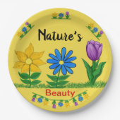  Tuinbloemen Tulp Zonnebloem Blauw Daisy Papieren Bordje (Voorkant)