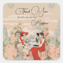 Tuinbloemen uit grootmoeders tijd Theetijd Bruidsm Vierkante Sticker