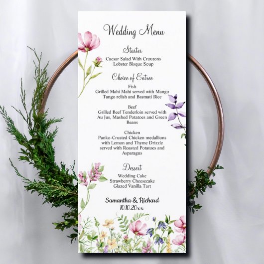 Tuinbloemen Waterverf 4x9" Trouwmenu Menu