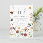 Tuinbloemen Waterverf Bruidsthee Kaart (Staand voorkant)