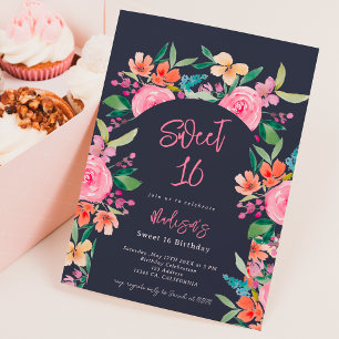  tuinbloemetjesboog waterverf Sweet 16 Kaart