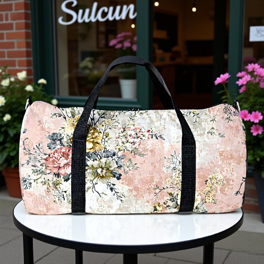 Tuinbloemmotief met distressed look plunjezak