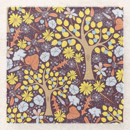 Tuinbomen, bloemen, appelmotief glazen onderzetter (Voorkant)