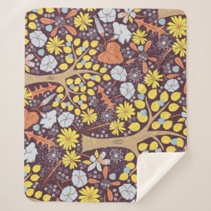 Tuinbomen, bloemen, appelmotief sherpa deken