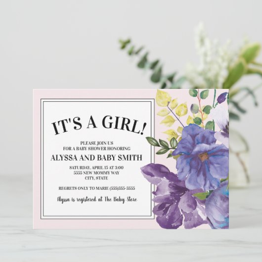 Tuinboomgaard Paars Geel Baby shower Kaart (Staand voorkant)