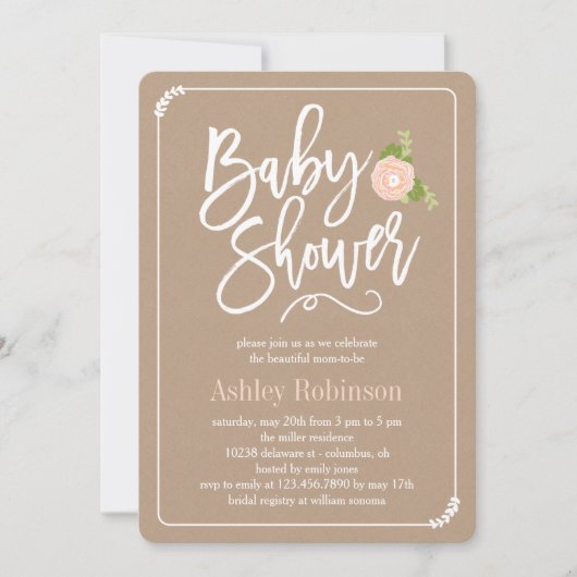 Tuinboor Baby shower Invitation Kraft Kaart (Voorkant)