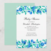 Tuinbosbessen. Blauw en munt baby shower Kaart (Voorkant / Achterkant)
