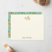  tuinbouwroze en groen gepersonaliseerd notitiekaartje (Voorkant / Achterkant in situ)