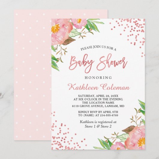 Tuinbouwroze Stippen Baby shower Kaart (Voorkant / Achterkant)