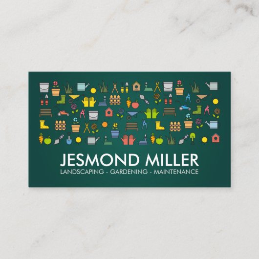 Tuinbouwservices - kleurig pictogrammenpatroon visitekaartje (Voorkant)