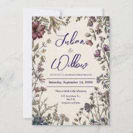 Tuinbruiloft met vintage botanische wilde bloemen kaart