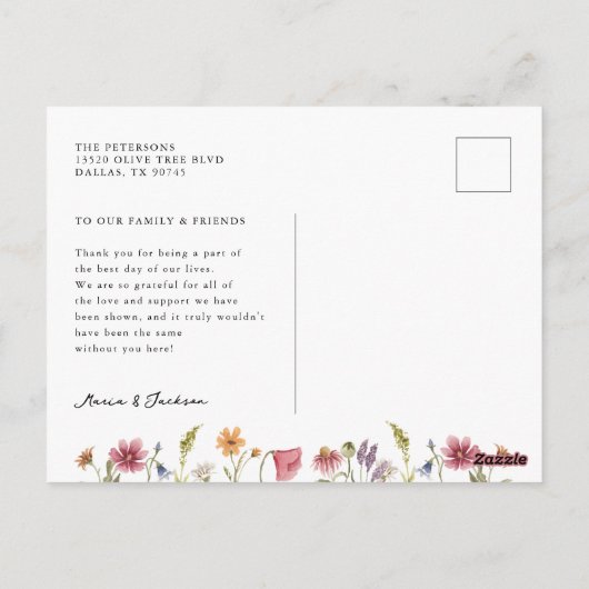 Tuinbruiloft met wilde bloemen foto dank je briefkaart (Achterkant)