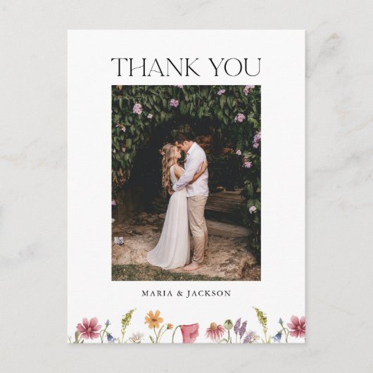Tuinbruiloft met wilde bloemen foto dank je briefkaart (Voorkant)