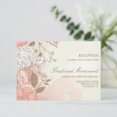 Tuinbruiloft ontvangstkaart met vintage bloemen informatiekaartje (Staand voorkant)