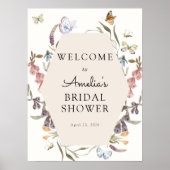 Tuinbruiloftbord met vlinderbloemen welkom  poster (Voorkant)