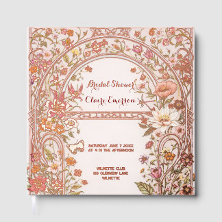 Tuinbruiloftsfeest met vintage bloemmotieven gastenboek