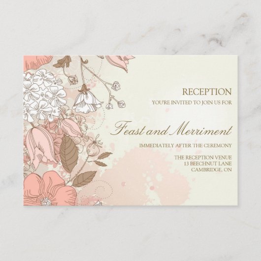 Tuinbruiloftsontvangstkaart met vintage bloemen informatiekaartje (Voorkant)