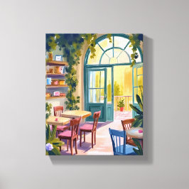 Tuincafé | Botanisch Aquarel Schilderij Canvas Afdruk