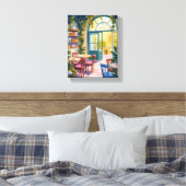 Tuincafé | Botanisch Aquarel Schilderij Canvas Afdruk (Insitu (Slaapkamer))