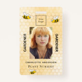 Tuincentrum werknemer foto hommels geel badge (Voorkant)