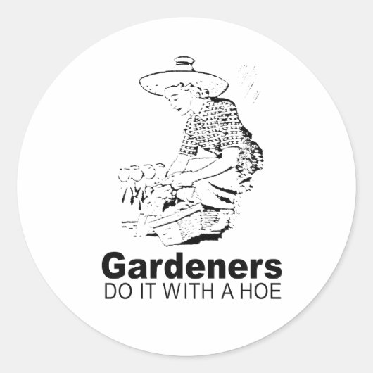 tuinders doen het met een schoffel 2 ronde sticker (Voorkant)