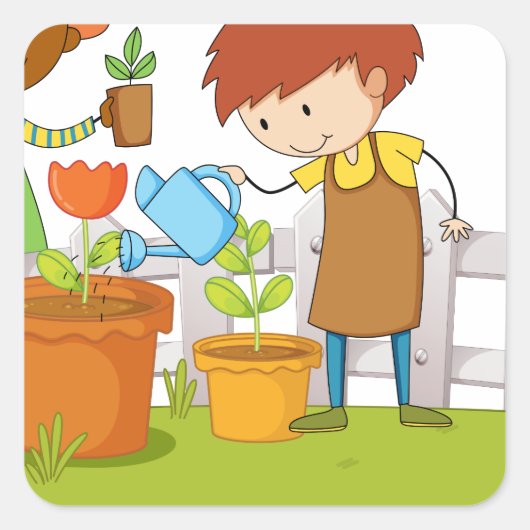 Tuinders planten boom en bloem in de tuin vierkante sticker (Voorkant)