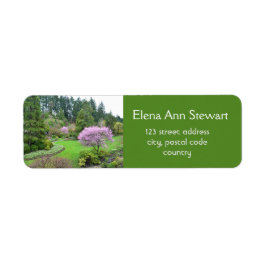 Tuinen in de lente, mooie natuur etiket