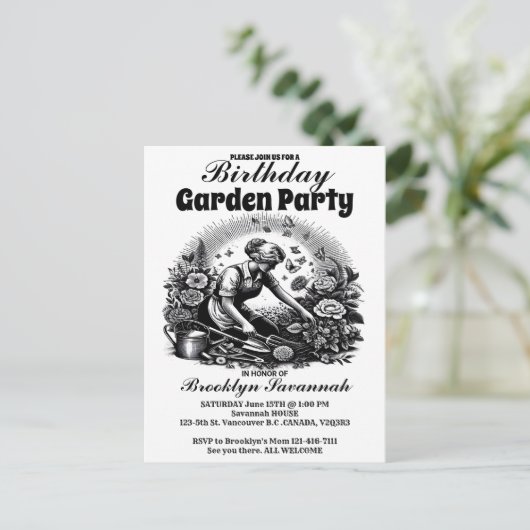 Tuinen omarmen uitnodiging voor tuinfeest (Staand voorkant)