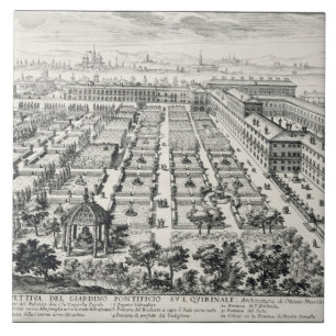 Tuinen van de Quirinale uit de "Li Giardini di Rom Tegeltje