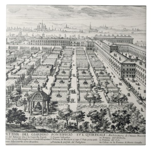 Tuinen van de Quirinale uit de "Li Giardini di Rom Tegeltje (Voorkant)