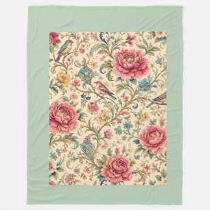Tuinen van Shiraz Zangvogels & Pioenrozen Chintz Fleece Deken