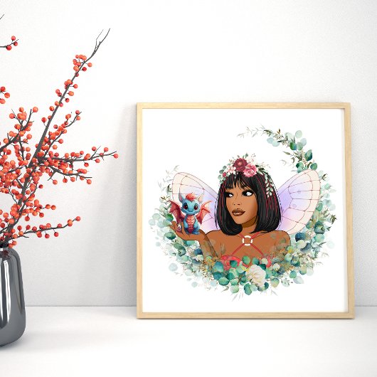 Tuinfee en Baby Dragon Square Poster