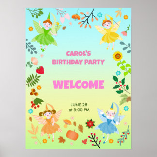 Tuinfee met huisdiervrienden Verjaardagsfeestje Poster