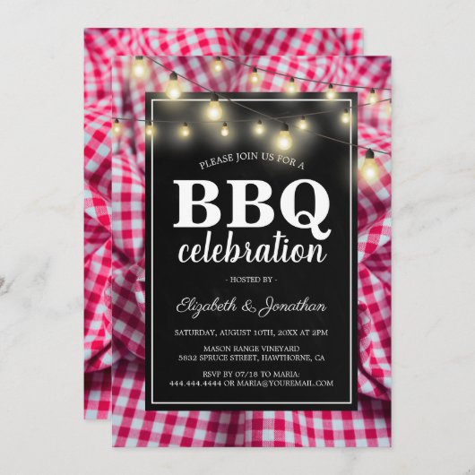 Tuinfeest Barbecue | Rustieke Rood Geruite BBQ Kaart (Voorkant / Achterkant)