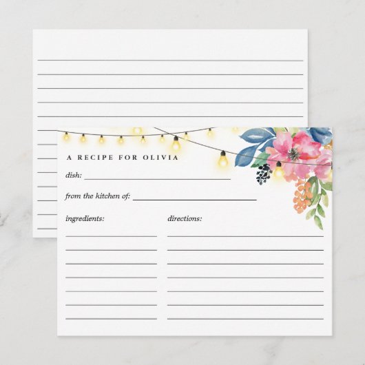 Tuinfeest, Bloemen en Lichten Recept Kaart (Voorkant / Achterkant)