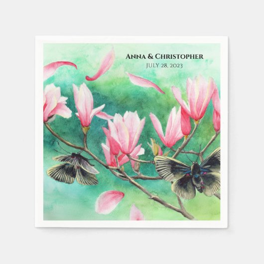 Tuinfeest! Bloemstuk met vlinders, gepersonaliseer Servet (Voorkant)