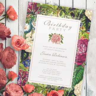 Tuinfeest Lady 60ste Verjaardag Party Vintage Bloe Kaart