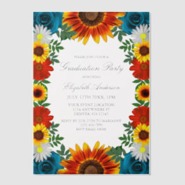 Tuinfeest met bloemmotieven voor eindexamenfeest vellum uitnodigingen