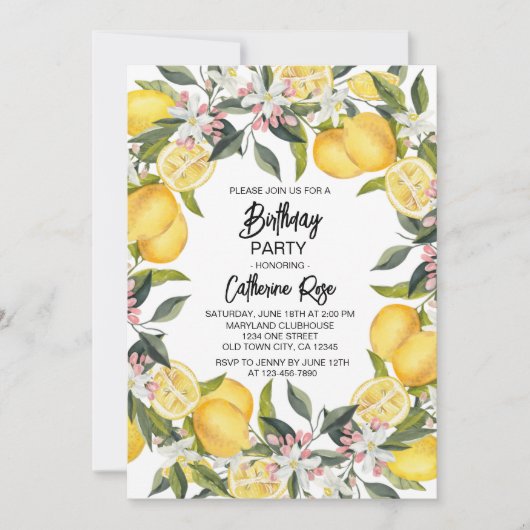 Tuinfeest met citroenen zomer verjaardagsfeestje kaart (Voorkant)