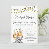 Tuinfeest met kampvuur in de herfst kaart (Staand voorkant)