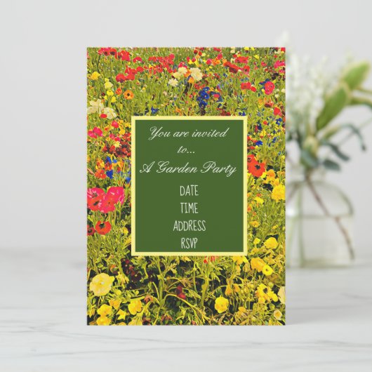 Tuinfeest met modern ontwerp wilde bloemen kaart (Staand voorkant)