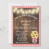 Tuinfeest met picknick in rode plaid met zonnebloe kaart (Voorkant)