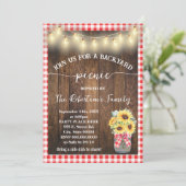 Tuinfeest met picknick Rode geruite zonnebloemen Kaart (Staand voorkant)