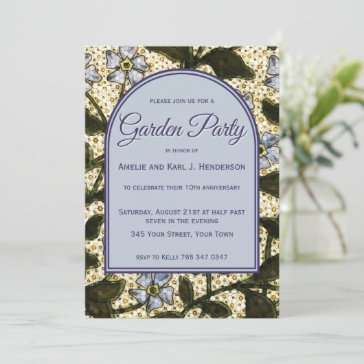 Tuinfeest - Stofblauwe Vintage Bloem Natuur Kaart (Staand voorkant)